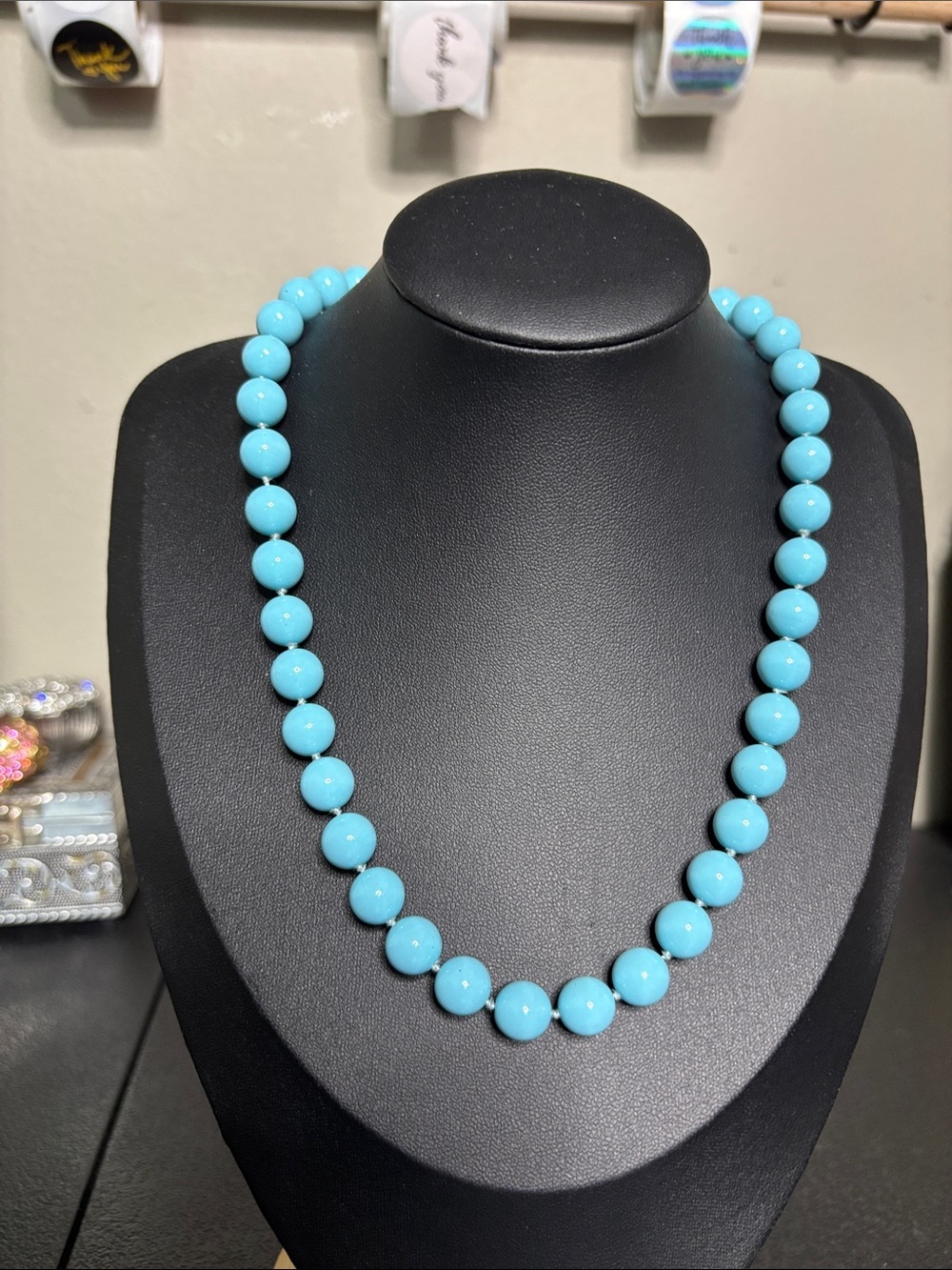 Turquoise Glass Beaded Necklace - Elegant Blue Women’s Jewelry Rhinestone